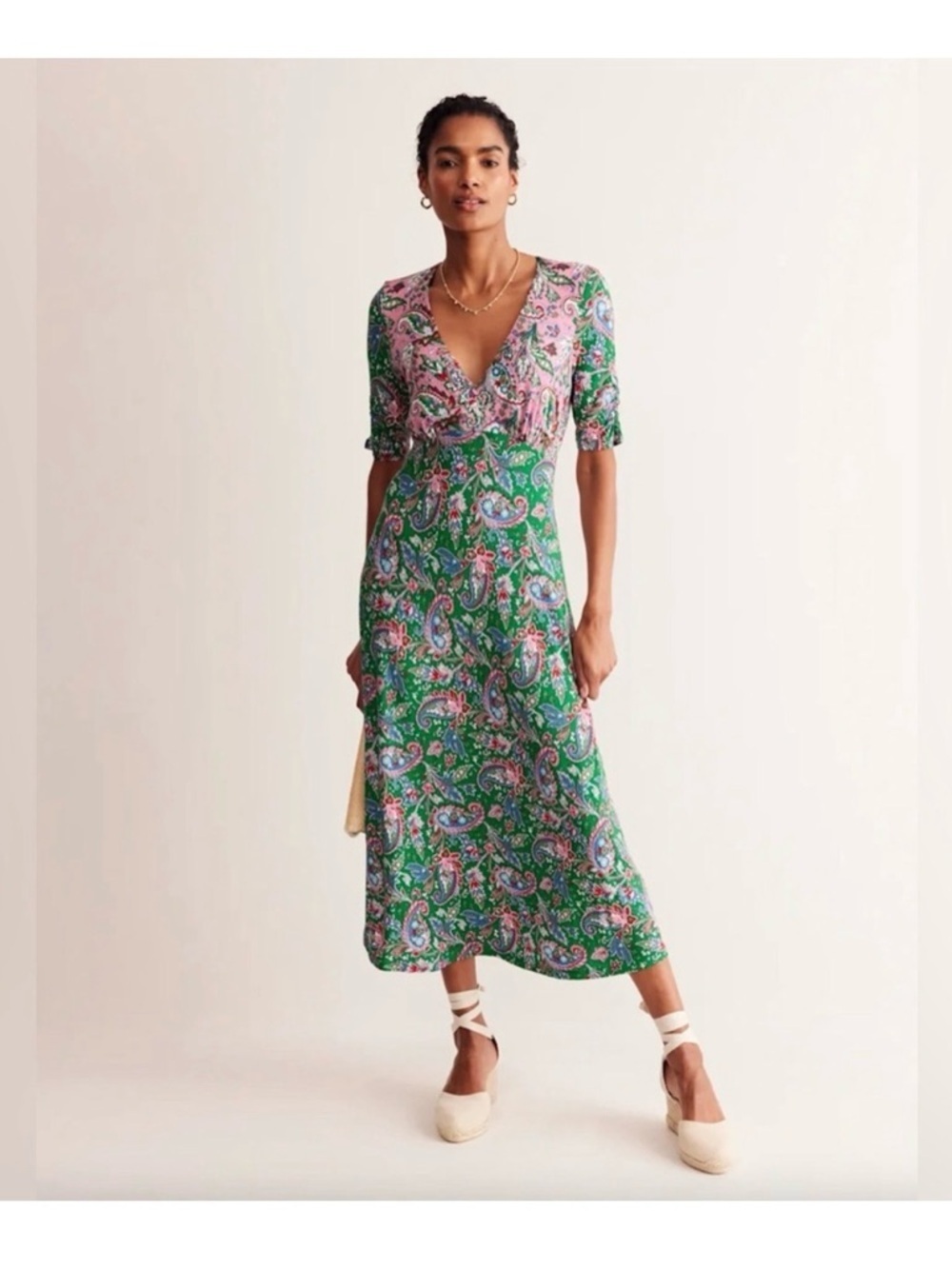 Garden Party Boden Pink and Green paisley print midi dress size 14 worn once - Picture 7 of 7